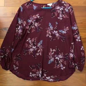 3/4 sleeved Burgundy floral top